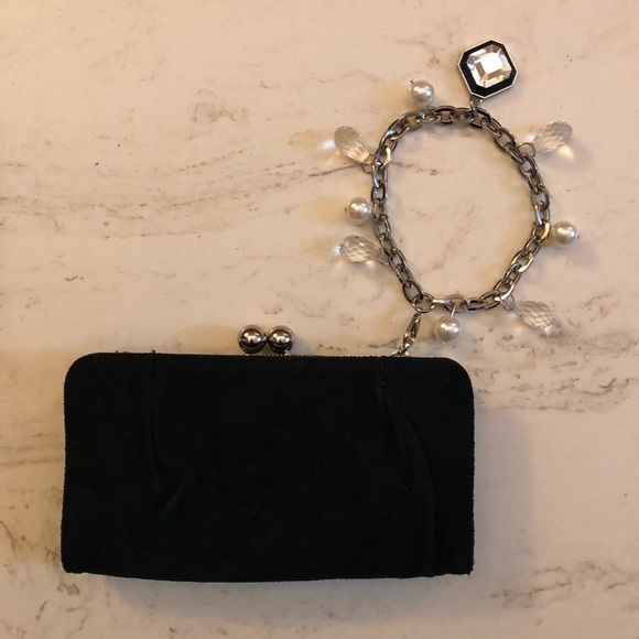 WRISTLET CLUTCH BLACK SUEDE & SILVER,WHBM, NWOT - Picture 6 of 6